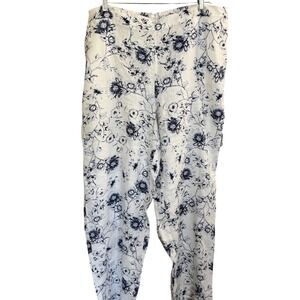 Chicos Linen Floral Pants Women 3.5T/18T White Coastal Boho Chic Vacation Summer